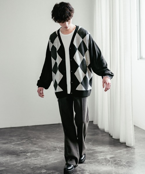 接触冷感 UVカット オーバーサイズ 無地 アーガイル柄 チェック柄 V