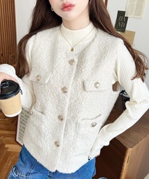 moment+ | フェイクリングウール金ボタンノーカラーベスト(ベスト)