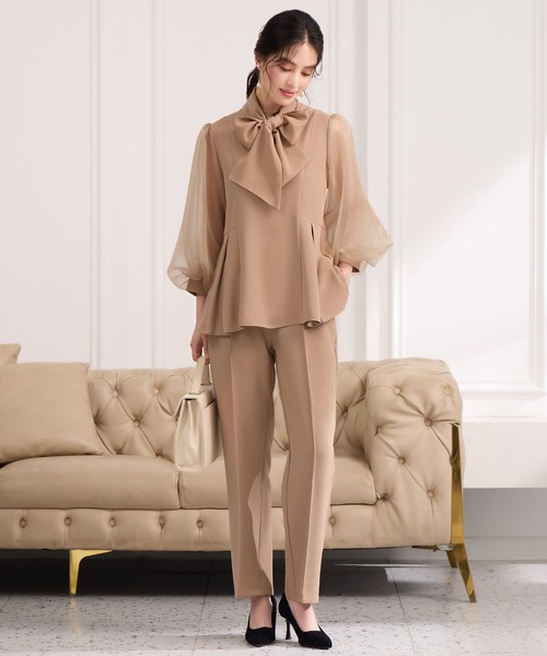 DRESS PLUS(ドレスプラス)の「リボン取り外し可能なセットアップ パンツドレス(パンツドレス・レディース・ブラック/ネイビー/モカ・S/M/L/XL/XXL)」の14枚目の写真