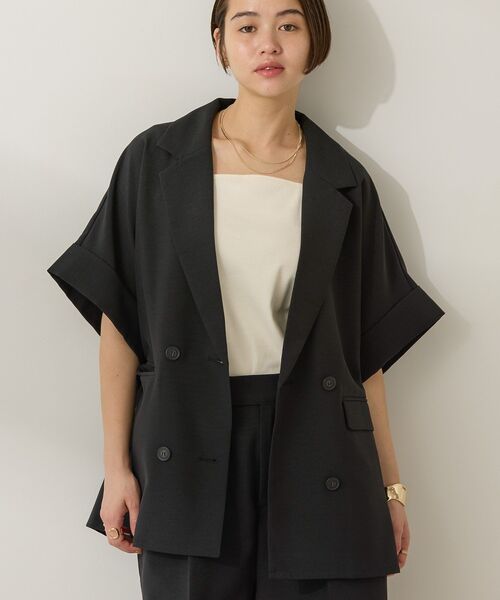 AMERICAN HOLIC(アメリカンホリック)の「テーラード半袖ジャケット(テーラードジャケット・レディース・ブラック/ベージュ・FREE)」の1枚目の写真