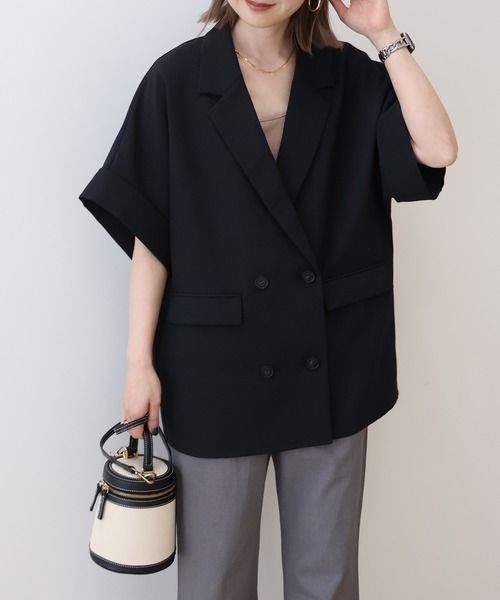 AMERICAN HOLIC(アメリカンホリック)の「テーラード半袖ジャケット(テーラードジャケット・レディース・ブラック/ベージュ・FREE)」の6枚目の写真