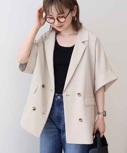 AMERICAN HOLIC(アメリカンホリック)の「テーラード半袖ジャケット(テーラードジャケット・レディース・ブラック/ベージュ・FREE)」の10枚目の写真