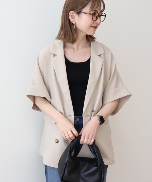 AMERICAN HOLIC(アメリカンホリック)の「テーラード半袖ジャケット(テーラードジャケット・レディース・ブラック/ベージュ・FREE)」の13枚目の写真