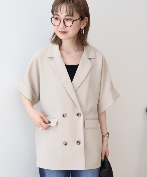 AMERICAN HOLIC(アメリカンホリック)の「テーラード半袖ジャケット(テーラードジャケット・レディース・ブラック/ベージュ・FREE)」の14枚目の写真