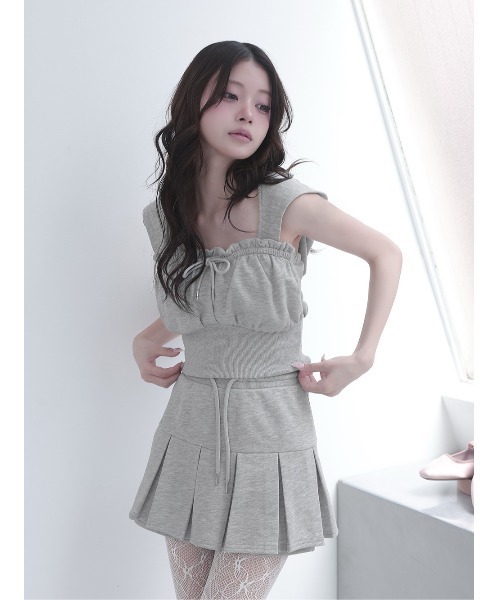 Darichコルセットリブスウェットベアトッププリーツヘムスウェットミニスカート Darich コルセットリブスウェットベアトップ レディース