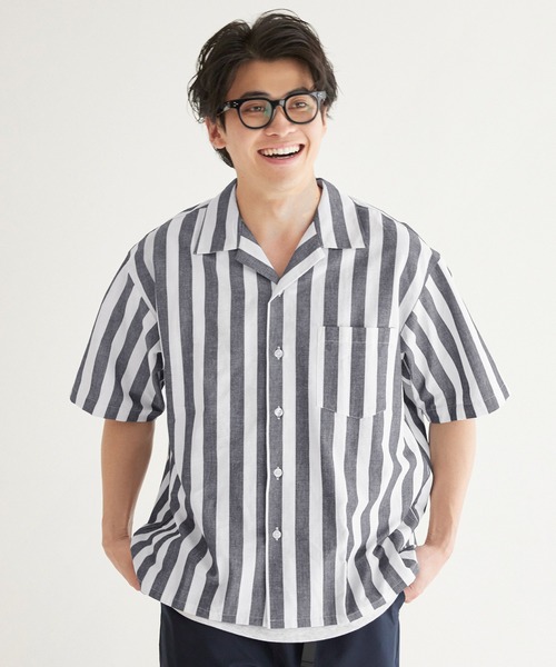 coca（coca）（コカ）の「リネンブレンド開襟半袖シャツ（シャツ/ブラウス・メンズ・ライトブルー/ダークグリーン/ネイビー/グレー/ライトベージュ/チャコール・M/L/XL）」の6枚目の写真