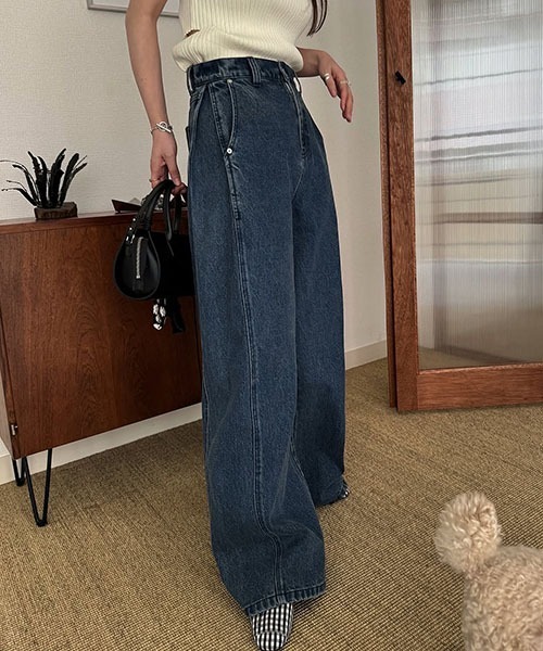 セール】loose side tuck denim PT（デニムパンツ）｜WILLFULLY
