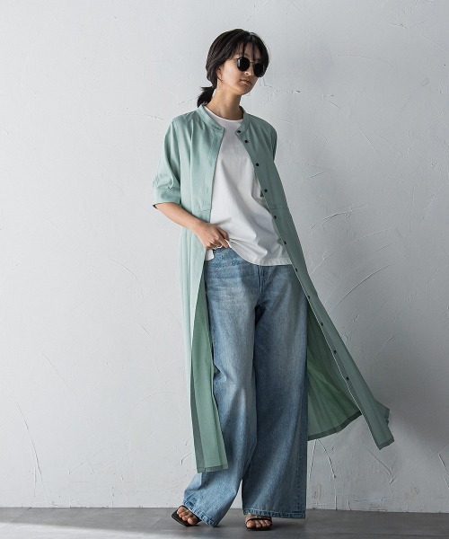 MAYSON GREY（メイソングレイ）の「5分袖サイドプリーツシャツワンピース≪手洗い可能≫（ワンピース・レディース・ベージュ/チャコールグレー/グリーン・M/S）」の7枚目の写真