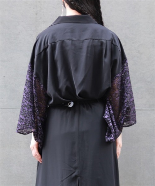 REZEN（リゼン）の「レース切替和袖シャツ（シャツ/ブラウス・メンズ・ライトグレー/レッドパープル/ローズ・LARGE/X-LARGE/MEDIUM）」の5枚目の写真