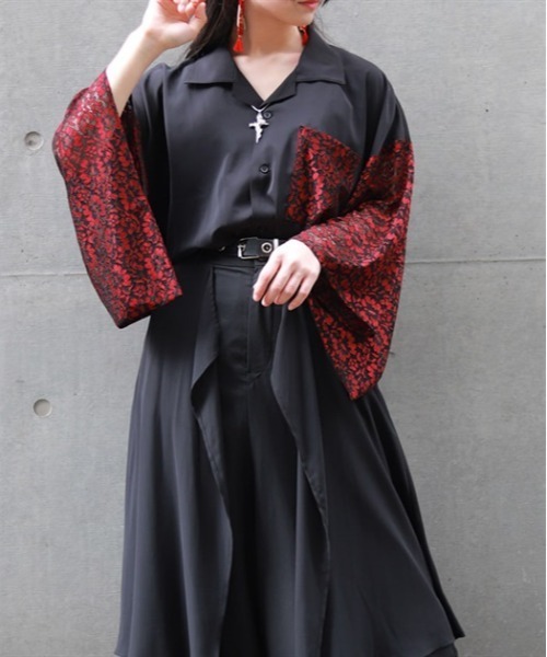 REZEN（リゼン）の「レース切替和袖シャツ（シャツ/ブラウス・メンズ・ライトグレー/レッドパープル/ローズ・LARGE/X-LARGE/MEDIUM）」の7枚目の写真