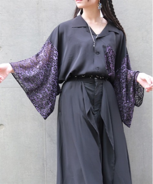 REZEN（リゼン）の「レース切替和袖シャツ（シャツ/ブラウス・メンズ・ライトグレー/レッドパープル/ローズ・LARGE/X-LARGE/MEDIUM）」の10枚目の写真