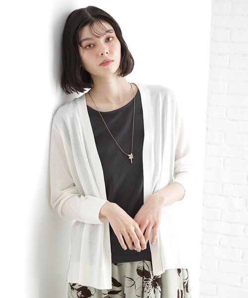 THE SHOP TK （ザ ショップ ティーケー ）の「シアーカーディガン【洗濯機OK】（カーディガン/ボレロ・レディース・ナチュラル/ブラック/アイボリー/スモーキーグリーン系・12/13）」の2枚目の写真