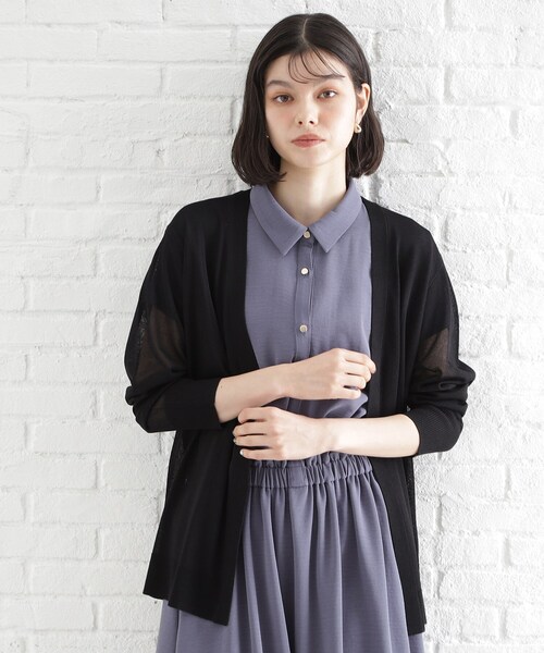 THE SHOP TK （ザ ショップ ティーケー ）の「シアーカーディガン【洗濯機OK】（カーディガン/ボレロ・レディース・ナチュラル/ブラック/アイボリー/スモーキーグリーン系・12/13）」の3枚目の写真