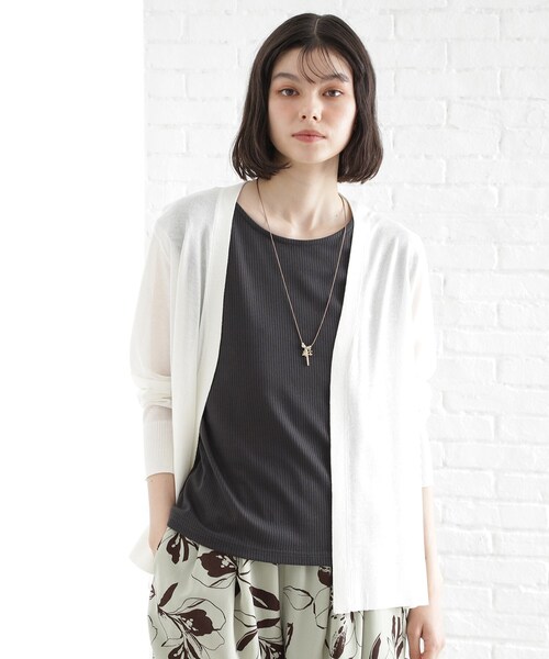 THE SHOP TK （ザ ショップ ティーケー ）の「シアーカーディガン【洗濯機OK】（カーディガン/ボレロ・レディース・ナチュラル/ブラック/アイボリー/スモーキーグリーン系・12/13）」の5枚目の写真