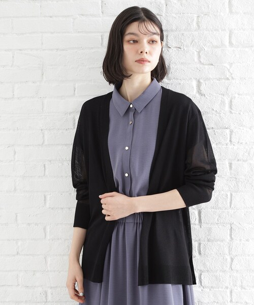 THE SHOP TK （ザ ショップ ティーケー ）の「シアーカーディガン【洗濯機OK】（カーディガン/ボレロ・レディース・ナチュラル/ブラック/アイボリー/スモーキーグリーン系・12/13）」の9枚目の写真