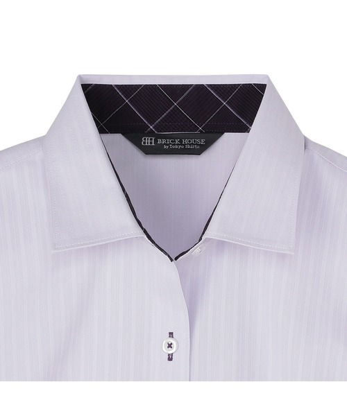 TOKYO SHIRTS(トウキョウシャツ)の「【透け防止】 形態安定ノーアイロン ワイド 7分袖ビジネスワイシャツ(ビジネスシャツ・レディース・ラベンダー・XS/S/M/L/LL/XL)」の4枚目の写真