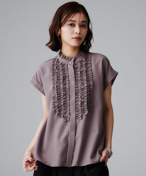 UNTITLEDスタンドネックフリルブラウス【接触冷感/吸水速乾/UVケア】新品 セール】スタンドネックフリルブラウス【接触冷感/吸水速乾/UV