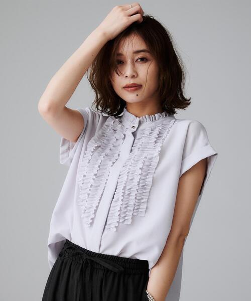 UNTITLEDスタンドネックフリルブラウス【接触冷感/吸水速乾/UVケア】新品 セール】スタンドネックフリルブラウス【接触冷感/吸水速乾/UV