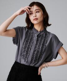 UNTITLEDアンタイトル 上品 ブラウン 包みボタンニット 半袖 トップス UNTITLEDアンタイトル 上品 ブラウン 包みボタンニット 半袖