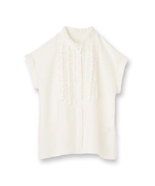 UNTITLED（アンタイトル）の「スタンドネックフリルブラウス【吸水速乾/UVケア】（シャツ/ブラウス・レディース・ベージュ/ライトグレー/ブラック/オフホワイト/サックスブルー/ダークグレー/ブラウン系その他・48/00/02/04/44）」の8枚目の写真