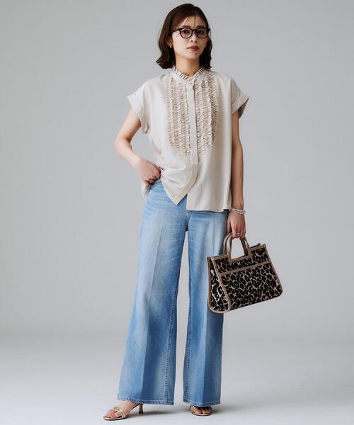 UNTITLEDスタンドネックフリルブラウス【接触冷感/吸水速乾/UVケア】新品
