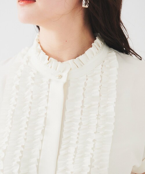 セール】スタンドネックフリルブラウス【吸水速乾/UVケア】（シャツ