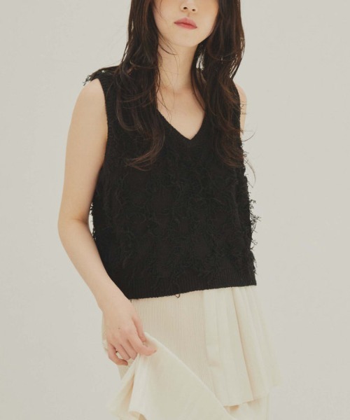 archives（アルシーヴ）の「２ＷＡＹフリンジニットベスト（ベスト・レディース・グレー/アイボリー/ブラック/モカ・MEDIUM）」の2枚目の写真