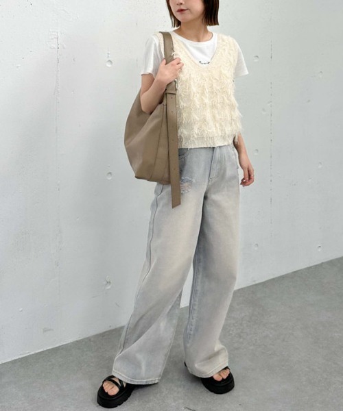 archives（アルシーヴ）の「２ＷＡＹフリンジニットベスト（ベスト・レディース・グレー/アイボリー/ブラック/モカ・MEDIUM）」の15枚目の写真