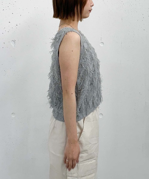 archives（アルシーヴ）の「２ＷＡＹフリンジニットベスト（ベスト・レディース・グレー/アイボリー/ブラック/モカ・MEDIUM）」の8枚目の写真