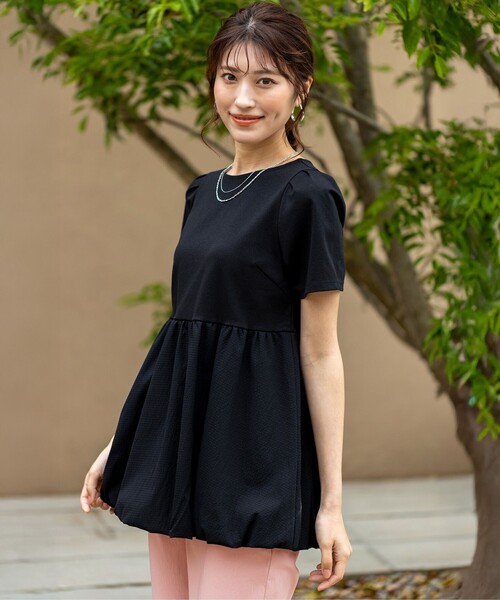 ANY SIS（エニィスィス）の「コンビネーションペプラム チュニック（Tシャツ/カットソー・レディース・ブラック系/ライトイエロー系/ホワイト系・2）」の2枚目の写真