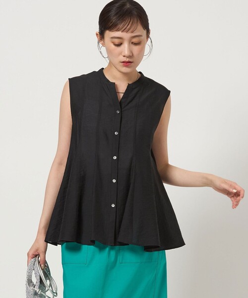 【★安心の定価販売★】 フレア ノースリーブ label ブラウス（シャツ/ブラウス）｜green トップス