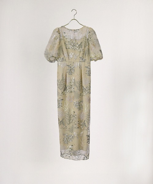 ボタニカル 刺繍 パフスリーブ ワンピース ドレス パーティー