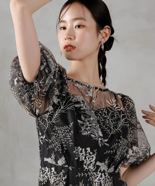 Kana(カナ)の「ボタニカル 刺繍 パフスリーブ ワンピース ドレス パーティー 結婚式 お呼ばれ オケージョン(ドレス・レディース・ブラック/グレー/イエロー/ピンク・M/S)」の17枚目の写真