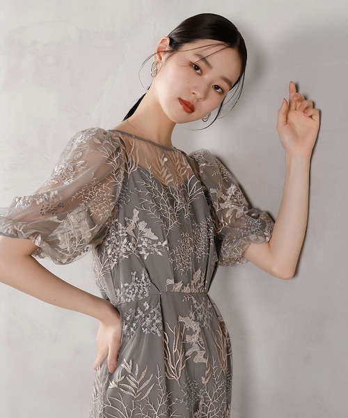 Kana(カナ)の「ボタニカル 刺繍 パフスリーブ ワンピース ドレス パーティー 結婚式 お呼ばれ オケージョン(ドレス・レディース・ブラック/グレー/イエロー/ピンク・M/S)」の22枚目の写真