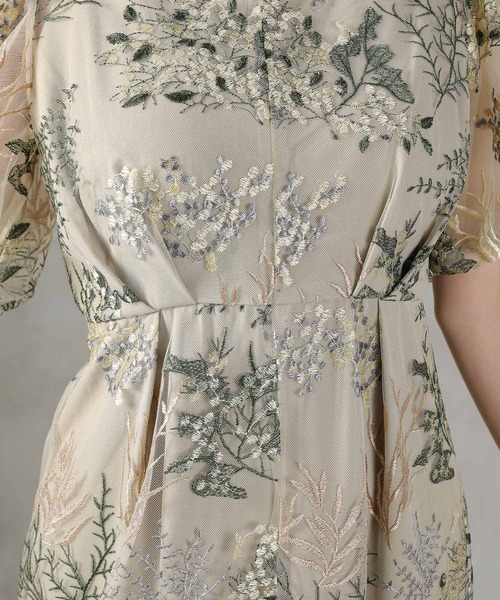 セール】ボタニカル 刺繍 パフスリーブ ワンピース ドレス パーティー