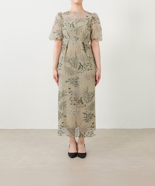 綺麗✨エトロ　フラワー パフスリーブミディドレス　ボタニカル　花柄　38 ボタニカル 刺繍 パフスリーブ ワンピース ドレス パーティー