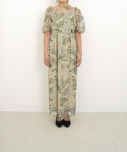 綺麗✨エトロ　フラワー パフスリーブミディドレス　ボタニカル　花柄　38 ボタニカル 刺繍 パフスリーブ ワンピース ドレス パーティー