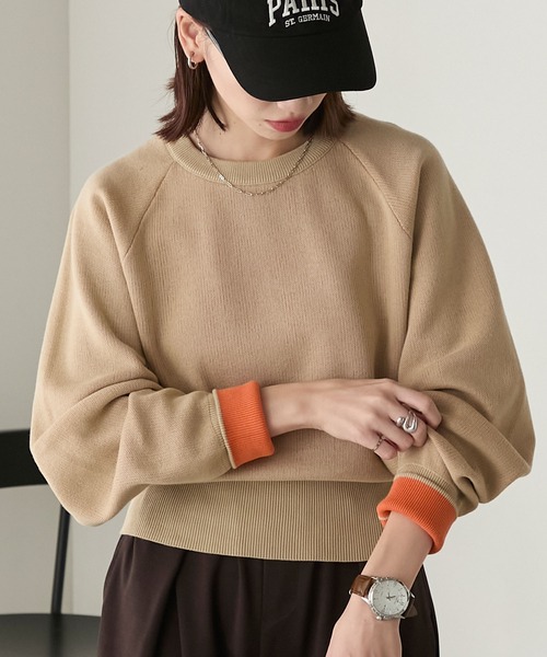 BONLECILL（ボンルシール）の「【マシンウォッシャブル】配色ボリュームスリーブスウェットライクニット（ニット/セーター・レディース・オートミール/ネイビー/アイボリー/ブラック/チャコールグレー/スミクロ/ベージュ/ネイビー系1/ブラウン/グリーン/レッド/グレー系その他・FREE/L/M）」の7枚目の写真