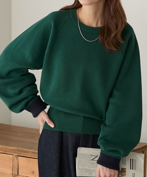 BONLECILL（ボンルシール）の「【マシンウォッシャブル】配色ボリュームスリーブスウェットライクニット（ニット/セーター・レディース・オートミール/ネイビー/アイボリー/ブラック/チャコールグレー/スミクロ/ベージュ/ネイビー系1/ブラウン/グリーン/レッド/グレー系その他・FREE/L/M）」の9枚目の写真