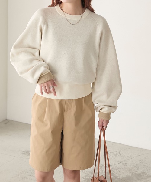 BONLECILL（ボンルシール）の「【マシンウォッシャブル】配色ボリュームスリーブスウェットライクニット（ニット/セーター・レディース・オートミール/ネイビー/アイボリー/ブラック/チャコールグレー/スミクロ/ベージュ/ネイビー系1/ブラウン/グリーン/レッド/グレー系その他・FREE/L/M）」の14枚目の写真