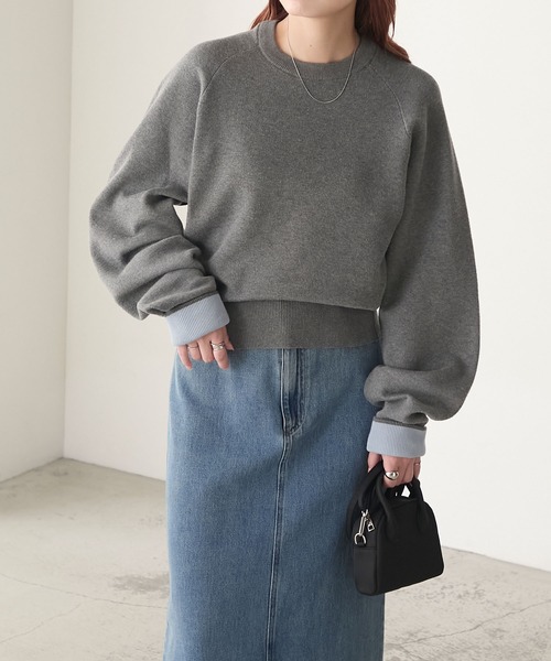 BONLECILL（ボンルシール）の「【マシンウォッシャブル】配色ボリュームスリーブスウェットライクニット（ニット/セーター・レディース・オートミール/ネイビー/アイボリー/ブラック/チャコールグレー/スミクロ/ベージュ/ネイビー系1/ブラウン/グリーン/レッド/グレー系その他・FREE/L/M）」の22枚目の写真