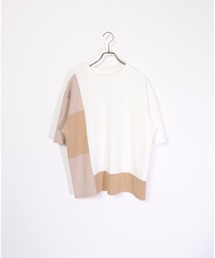 ATELANE/ストレッチポンチ×梨地　切り替えTEE