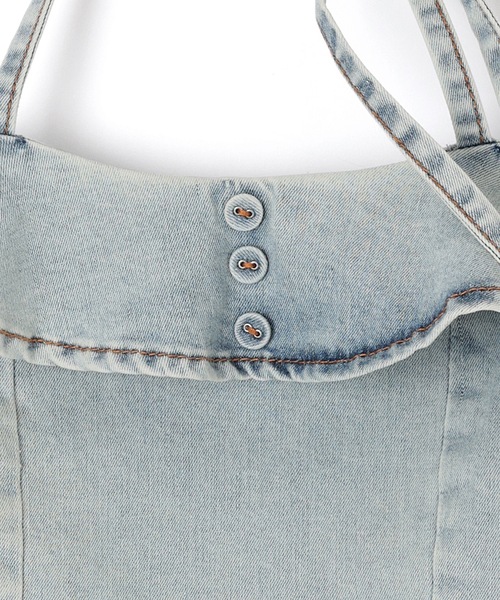*M DOLLY original* choker frill denim blouse/チョーカーフリルデニムブラウス レディース M DOLLY original* choker frill denim blouse/チョーカーフリル