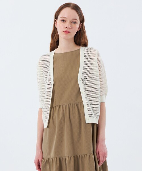 MACKINTOSH PHILOSOPHY（ﾏｯｷﾝﾄｯｼｭ ﾌｨﾛｿﾌｨｰ）の「メッシュニットカーディガン（カーディガン/ボレロ・レディース・レッド/ダークネイビー/オフホワイト・38）」の2枚目の写真