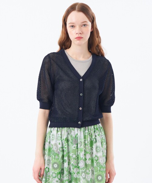MACKINTOSH PHILOSOPHY（ﾏｯｷﾝﾄｯｼｭ ﾌｨﾛｿﾌｨｰ）の「メッシュニットカーディガン（カーディガン/ボレロ・レディース・レッド/ダークネイビー/オフホワイト・38）」の3枚目の写真