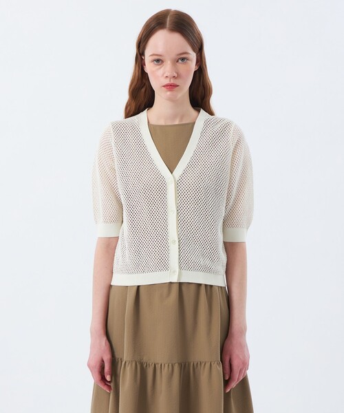 MACKINTOSH PHILOSOPHY（ﾏｯｷﾝﾄｯｼｭ ﾌｨﾛｿﾌｨｰ）の「メッシュニットカーディガン（カーディガン/ボレロ・レディース・レッド/ダークネイビー/オフホワイト・38）」の7枚目の写真