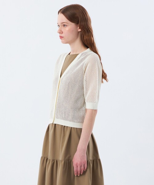 MACKINTOSH PHILOSOPHY（ﾏｯｷﾝﾄｯｼｭ ﾌｨﾛｿﾌｨｰ）の「メッシュニットカーディガン（カーディガン/ボレロ・レディース・レッド/ダークネイビー/オフホワイト・38）」の8枚目の写真