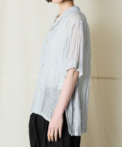 suzuki takayuki（スズキタカユキ）の「open-collar shirt（シャツ/ブラウス・レディース・ネイビー/ライトブルー・FREE）」の4枚目の写真