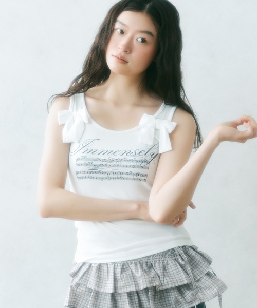 トップス Adele ribbon tank Adele ribbon tank black andmary② Adele ribbon tank