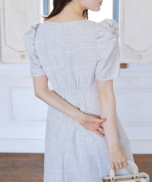 トッコクローゼット パワーショルダーサマーツイードワンピース トッコクローゼット tocco closet パール飾り釦付きパワー